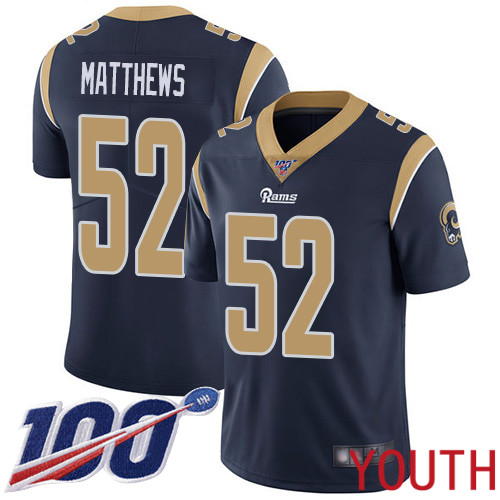 Los Angeles Rams Limited Navy Blue Youth Clay Matthews Home Jersey NFL Football 52 100th Season Vapor Untouchable